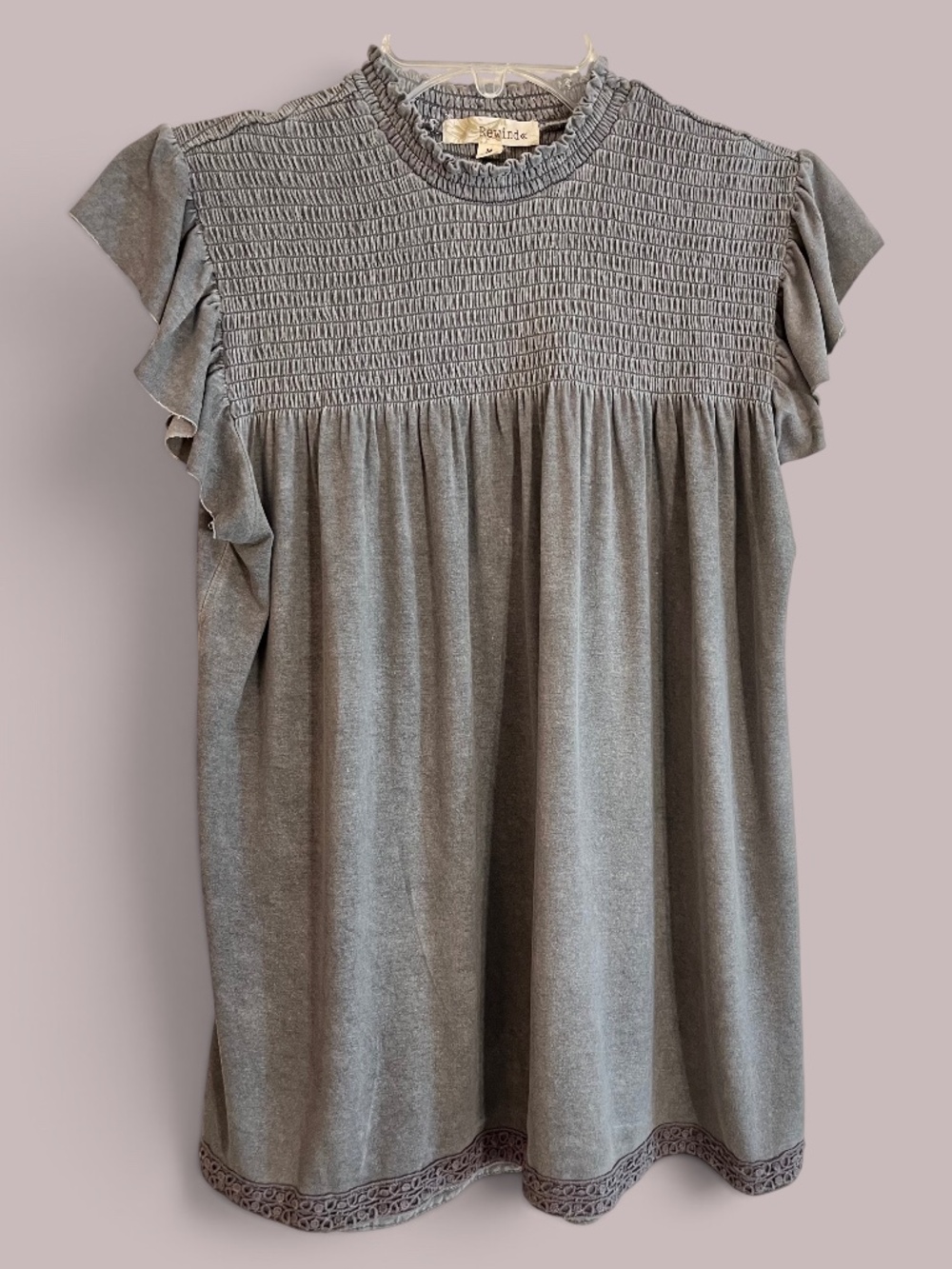Rewind Dusty Sage Smocked Top Flutter Sleeves Size M